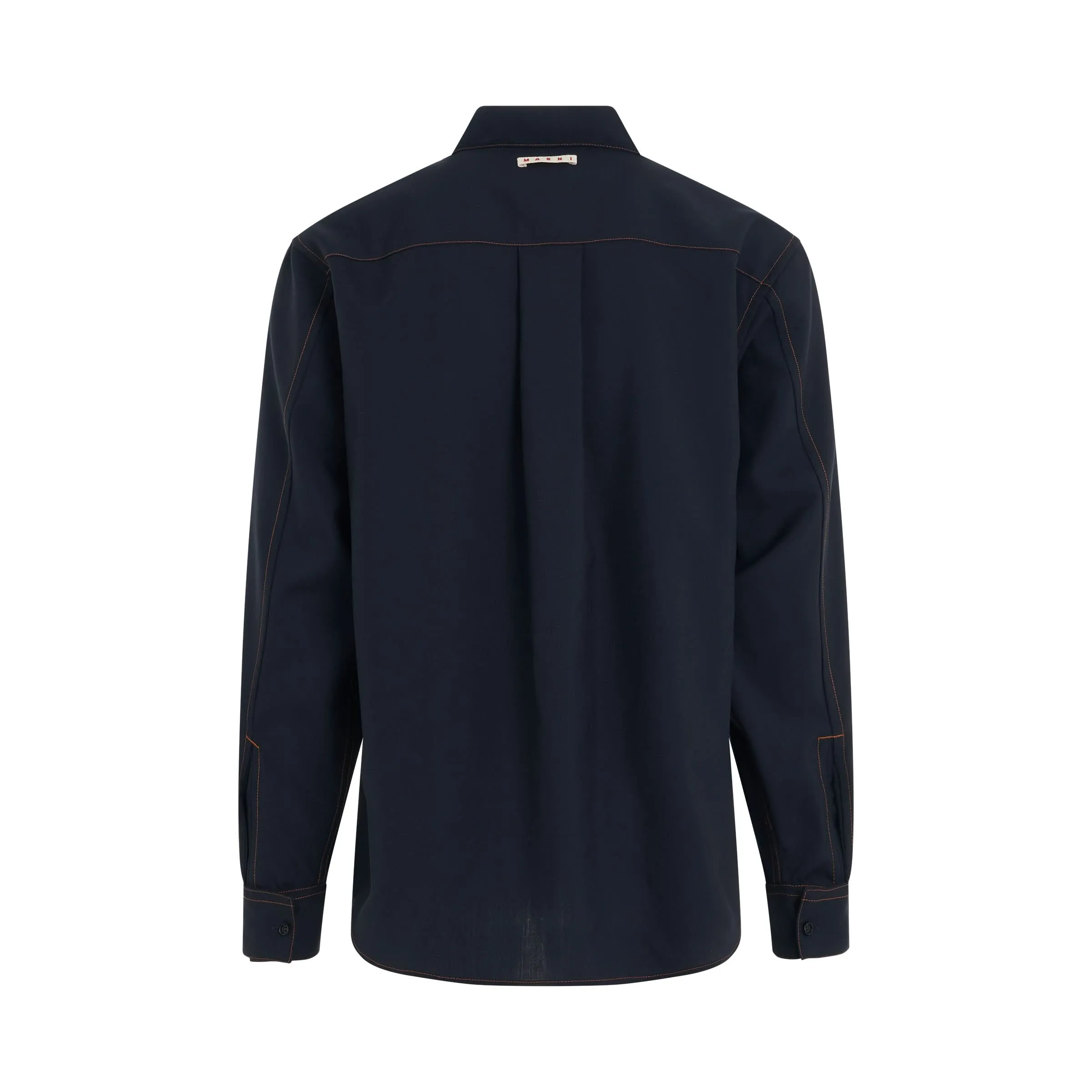 Wool Poplin Shirt in Blue Black